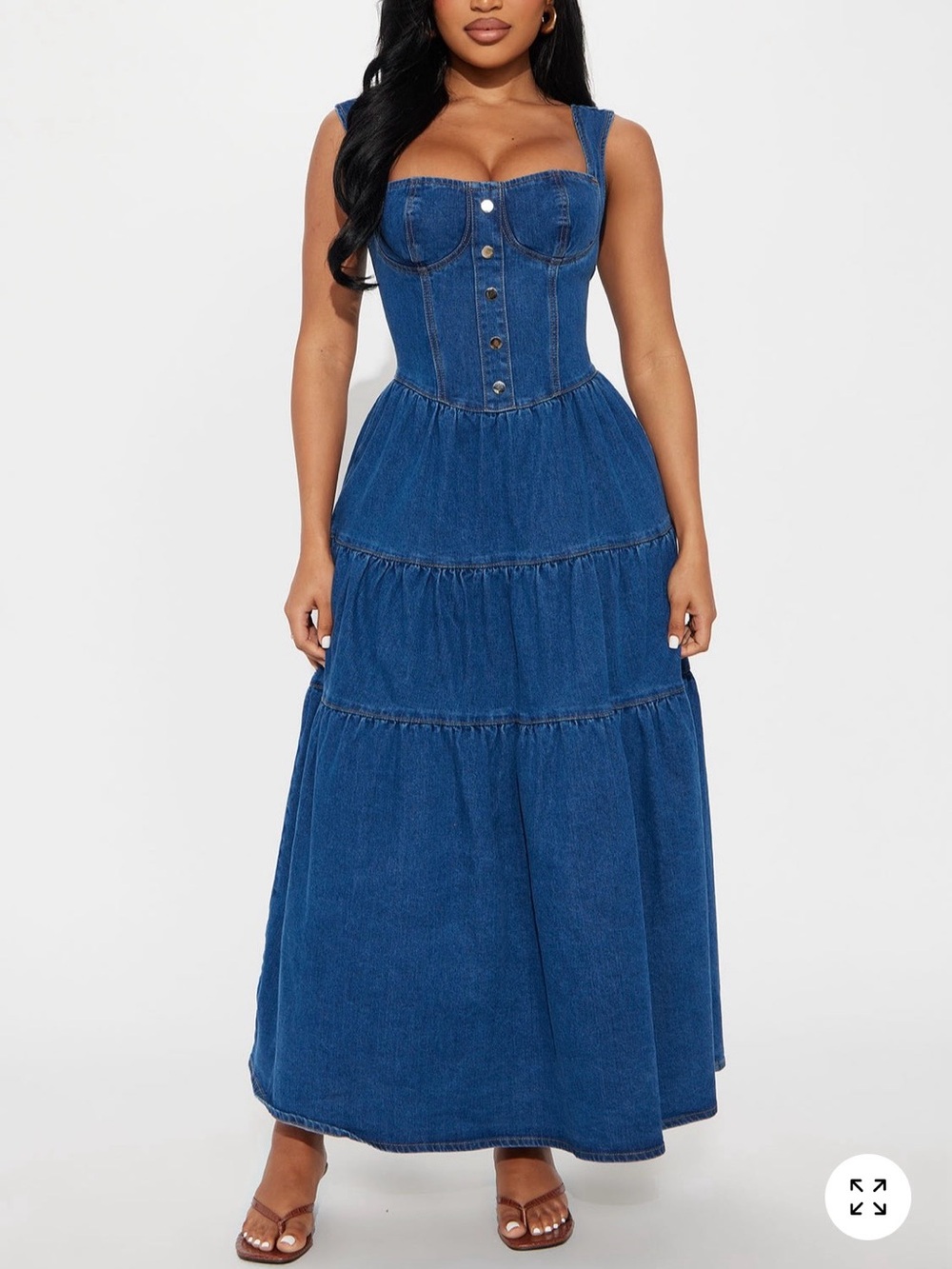 Blue Denim Sweetheart Tiered Maxi Dress Full Length Spaghetti Straps size S